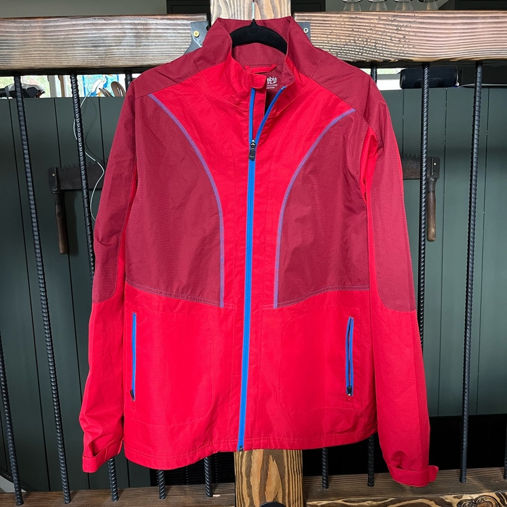 Columbia Golf Rain Jacket, Red and Blue Full-Zip